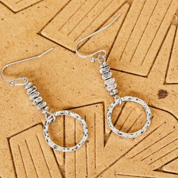 Boho Geometric Silver Irregular Earrings Circle Beaded - Picture 4 of 7